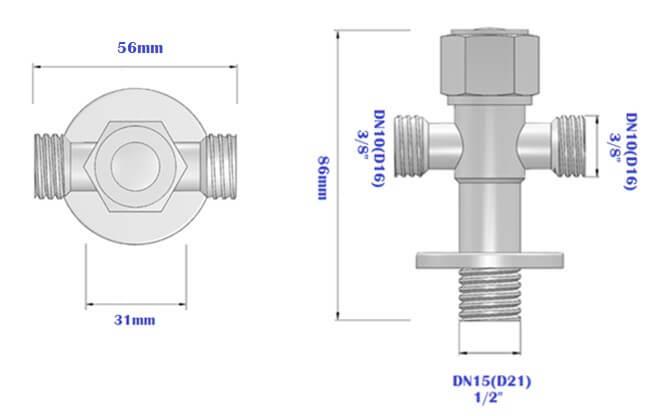 Van góc 2 ngả AT-02 DN10